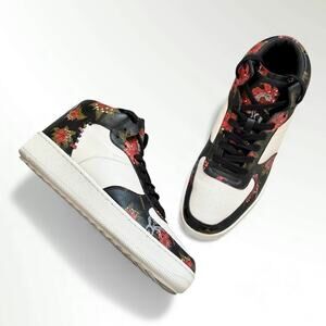 Coach G1680 C210 Mens 11D White Black Red Leather Wild Lily Floral High Top